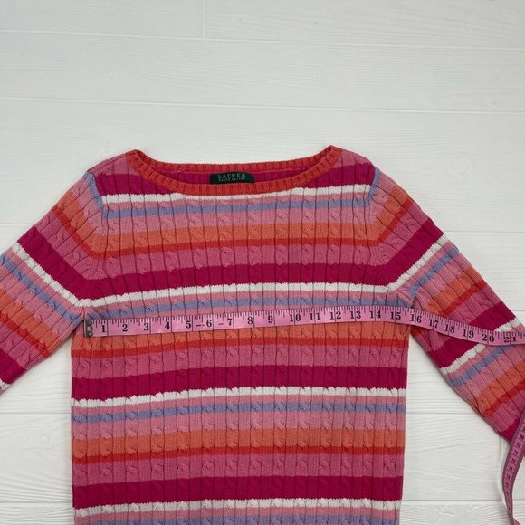 Lauren Ralph Lauren Pink Striped Long Sleeve 100% Cotton Pullover Women's Sz S - Picture 6 of 8